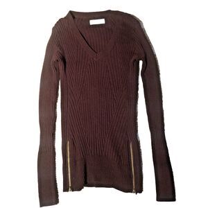 Abercrombie & Fitch Women Ribbed Sweater S Dark Red Maroon Long Sleeve Geometric
